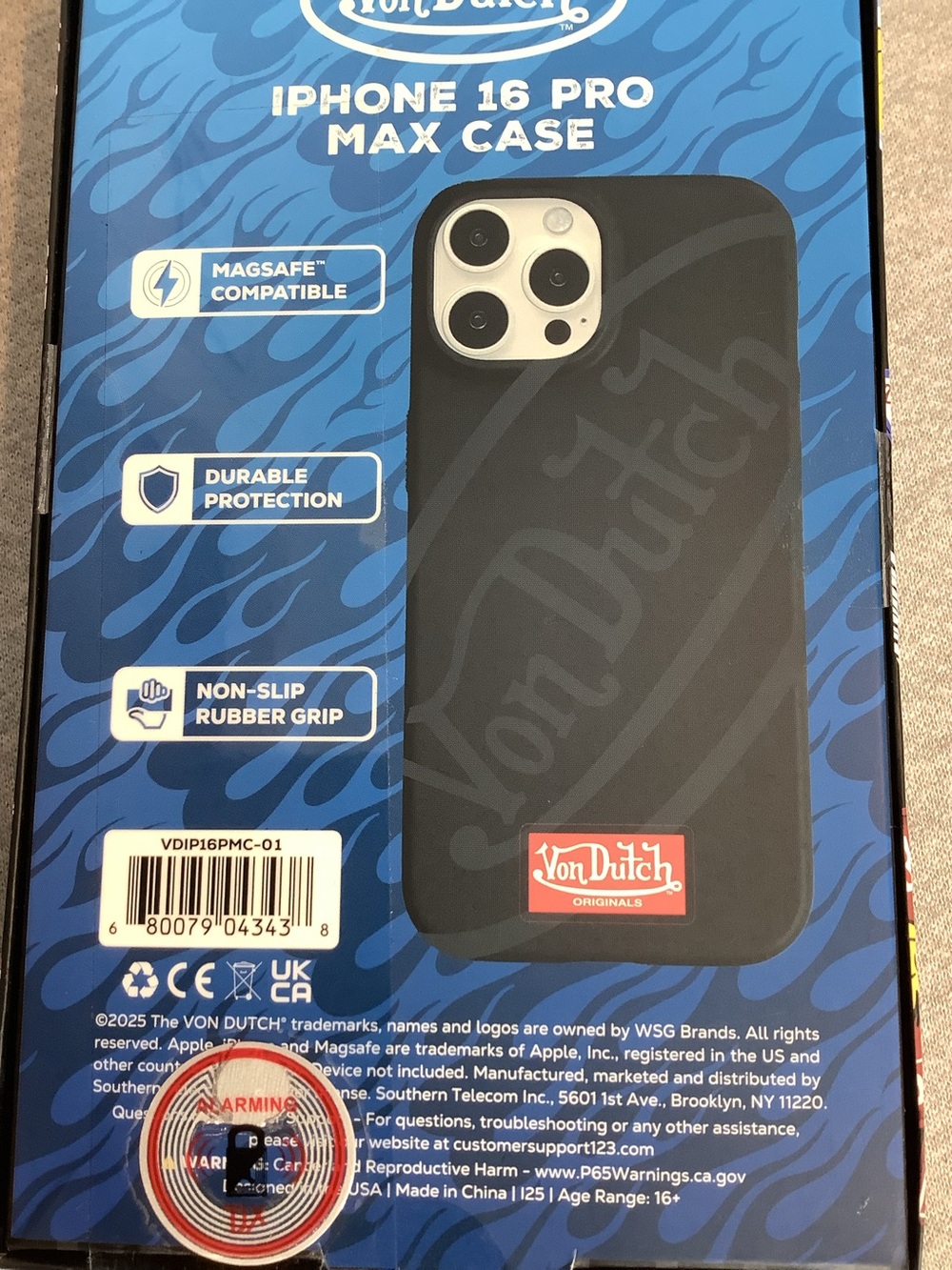 Von Dutch Black iPhone 16 Pro Max Case with Red Logo